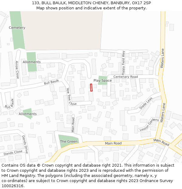 133, BULL BAULK, MIDDLETON CHENEY, BANBURY, OX17 2SP: Location map and indicative extent of plot