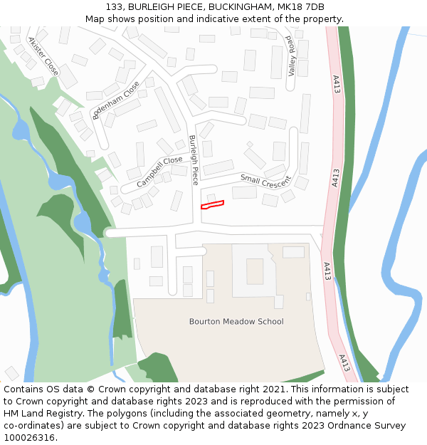 133, BURLEIGH PIECE, BUCKINGHAM, MK18 7DB: Location map and indicative extent of plot