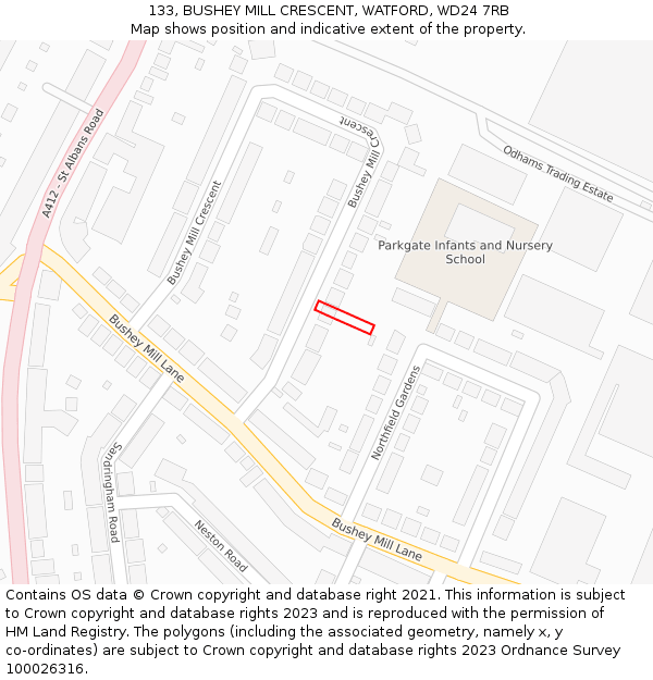 133, BUSHEY MILL CRESCENT, WATFORD, WD24 7RB: Location map and indicative extent of plot