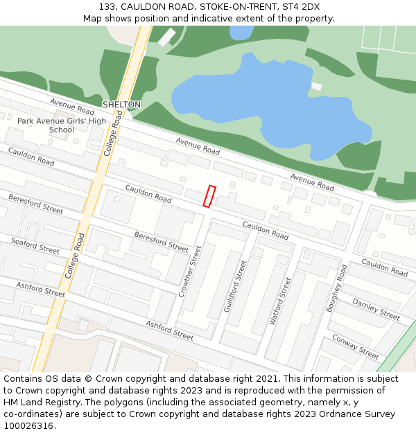 133, CAULDON ROAD, STOKE-ON-TRENT, ST4 2DX: Location map and indicative extent of plot