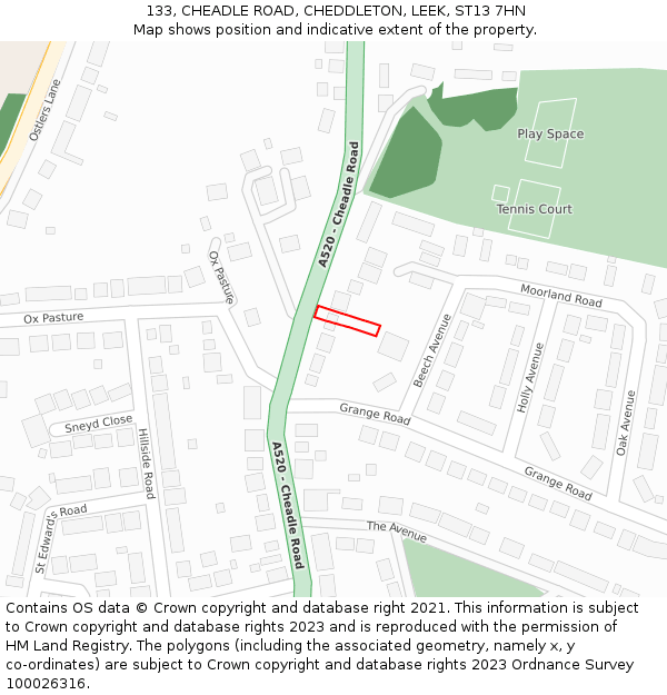 133, CHEADLE ROAD, CHEDDLETON, LEEK, ST13 7HN: Location map and indicative extent of plot