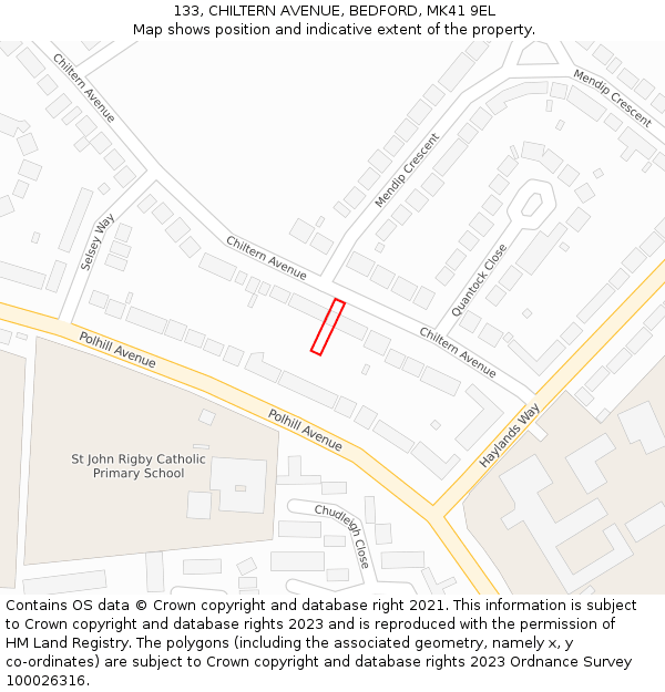 133, CHILTERN AVENUE, BEDFORD, MK41 9EL: Location map and indicative extent of plot