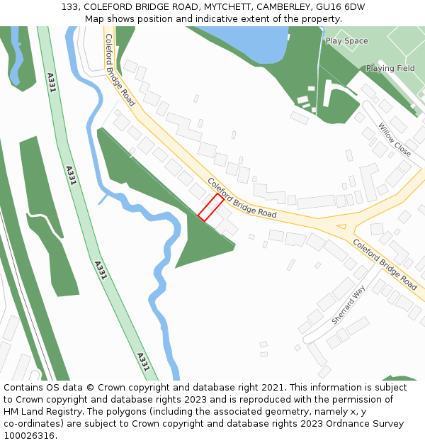 133, COLEFORD BRIDGE ROAD, MYTCHETT, CAMBERLEY, GU16 6DW: Location map and indicative extent of plot