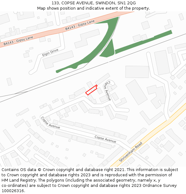 133, COPSE AVENUE, SWINDON, SN1 2QG: Location map and indicative extent of plot