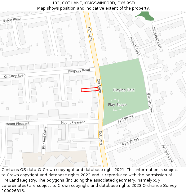 133, COT LANE, KINGSWINFORD, DY6 9SD: Location map and indicative extent of plot