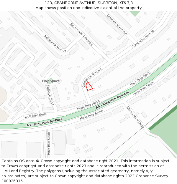 133, CRANBORNE AVENUE, SURBITON, KT6 7JR: Location map and indicative extent of plot