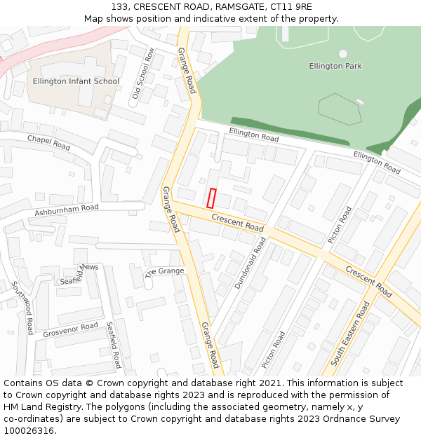 133, CRESCENT ROAD, RAMSGATE, CT11 9RE: Location map and indicative extent of plot