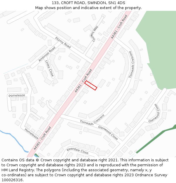 133, CROFT ROAD, SWINDON, SN1 4DS: Location map and indicative extent of plot