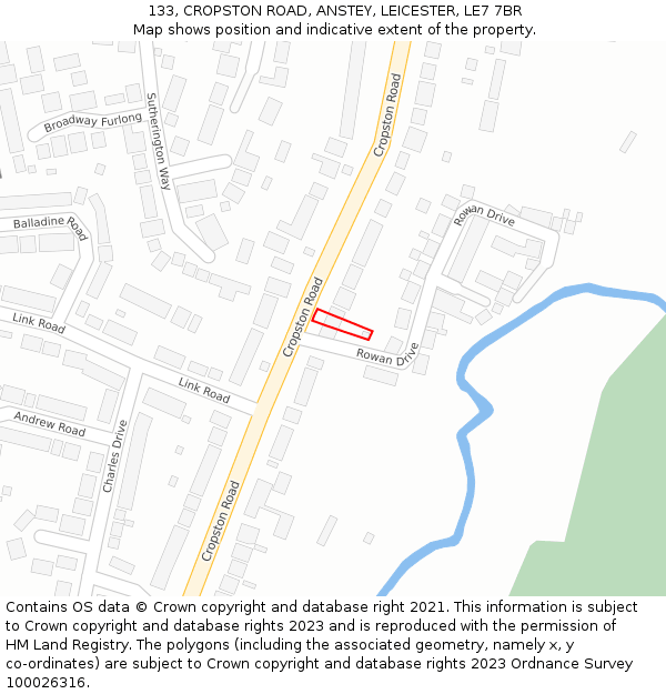 133, CROPSTON ROAD, ANSTEY, LEICESTER, LE7 7BR: Location map and indicative extent of plot