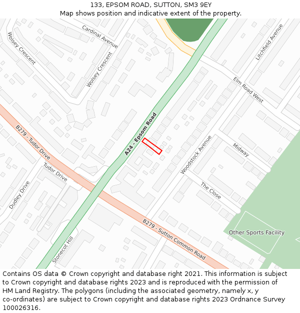 133, EPSOM ROAD, SUTTON, SM3 9EY: Location map and indicative extent of plot