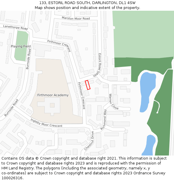 133, ESTORIL ROAD SOUTH, DARLINGTON, DL1 4SW: Location map and indicative extent of plot