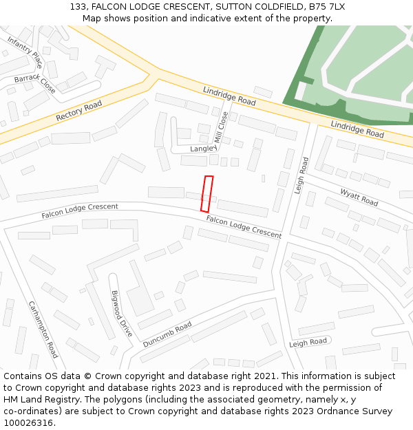 133, FALCON LODGE CRESCENT, SUTTON COLDFIELD, B75 7LX: Location map and indicative extent of plot