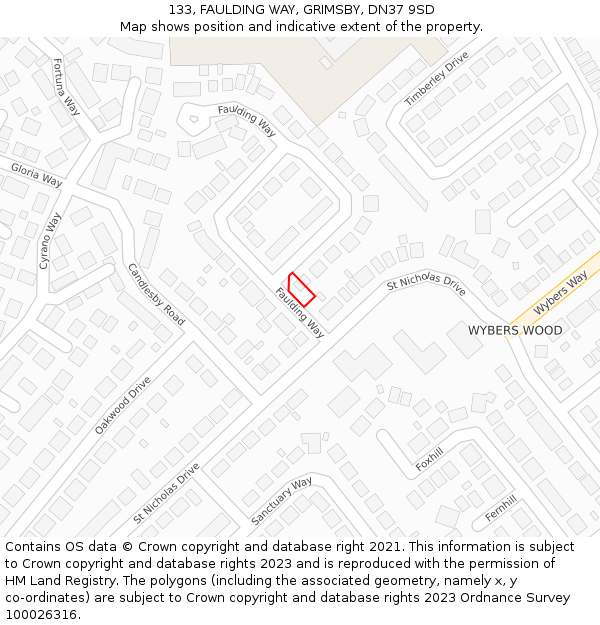 133, FAULDING WAY, GRIMSBY, DN37 9SD: Location map and indicative extent of plot