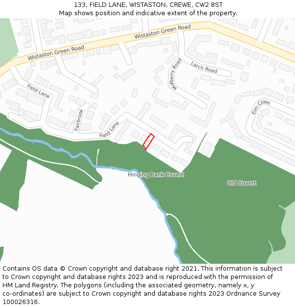 133, FIELD LANE, WISTASTON, CREWE, CW2 8ST: Location map and indicative extent of plot