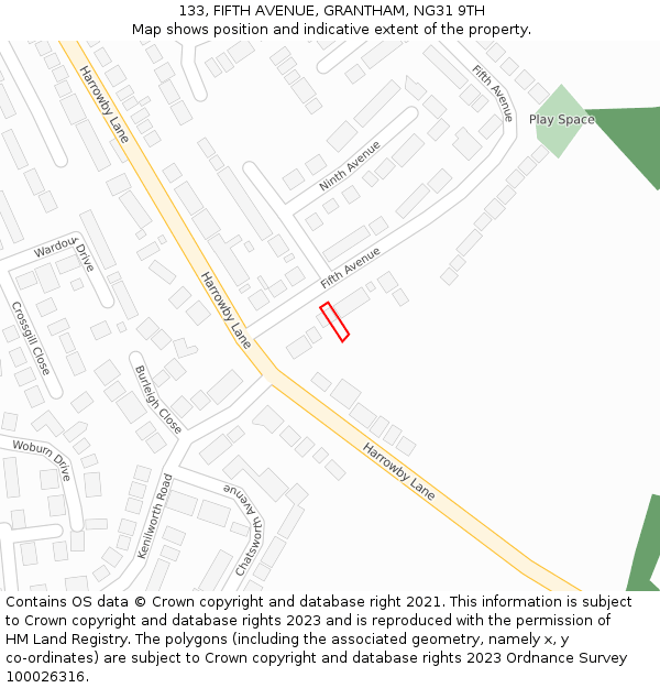 133, FIFTH AVENUE, GRANTHAM, NG31 9TH: Location map and indicative extent of plot