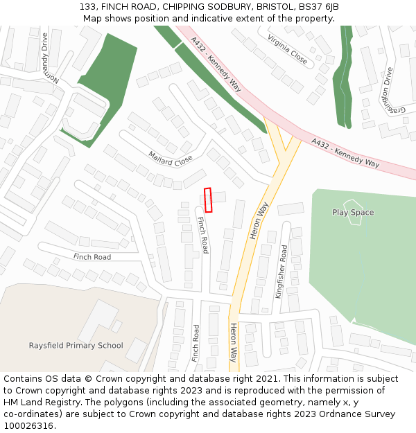 133, FINCH ROAD, CHIPPING SODBURY, BRISTOL, BS37 6JB: Location map and indicative extent of plot