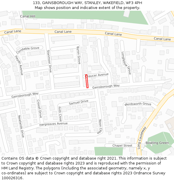 133, GAINSBOROUGH WAY, STANLEY, WAKEFIELD, WF3 4PH: Location map and indicative extent of plot