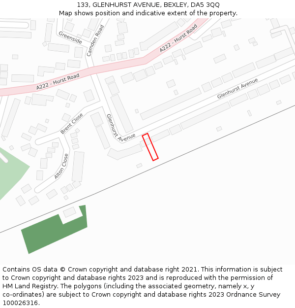 133, GLENHURST AVENUE, BEXLEY, DA5 3QQ: Location map and indicative extent of plot