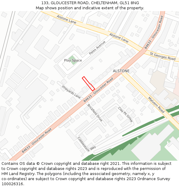 133, GLOUCESTER ROAD, CHELTENHAM, GL51 8NG: Location map and indicative extent of plot