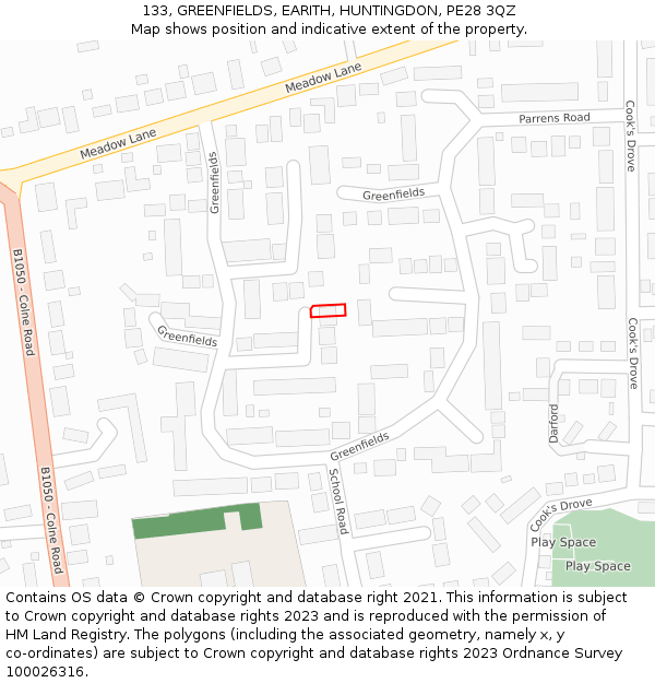 133, GREENFIELDS, EARITH, HUNTINGDON, PE28 3QZ: Location map and indicative extent of plot