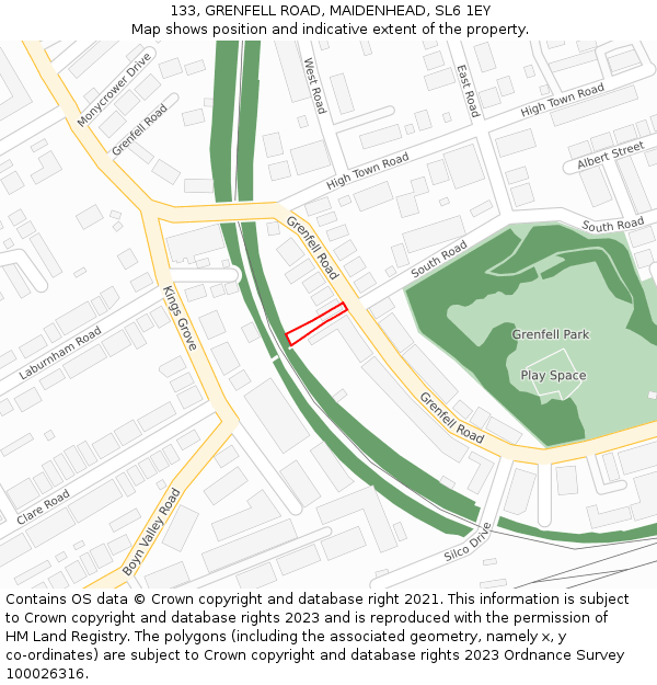 133, GRENFELL ROAD, MAIDENHEAD, SL6 1EY: Location map and indicative extent of plot