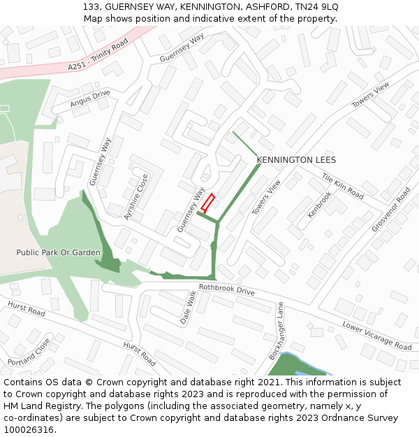 133, GUERNSEY WAY, KENNINGTON, ASHFORD, TN24 9LQ: Location map and indicative extent of plot