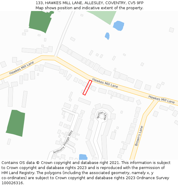 133, HAWKES MILL LANE, ALLESLEY, COVENTRY, CV5 9FP: Location map and indicative extent of plot