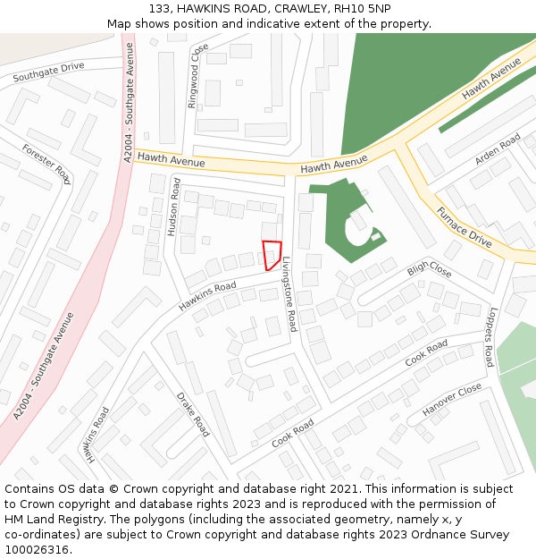 133, HAWKINS ROAD, CRAWLEY, RH10 5NP: Location map and indicative extent of plot