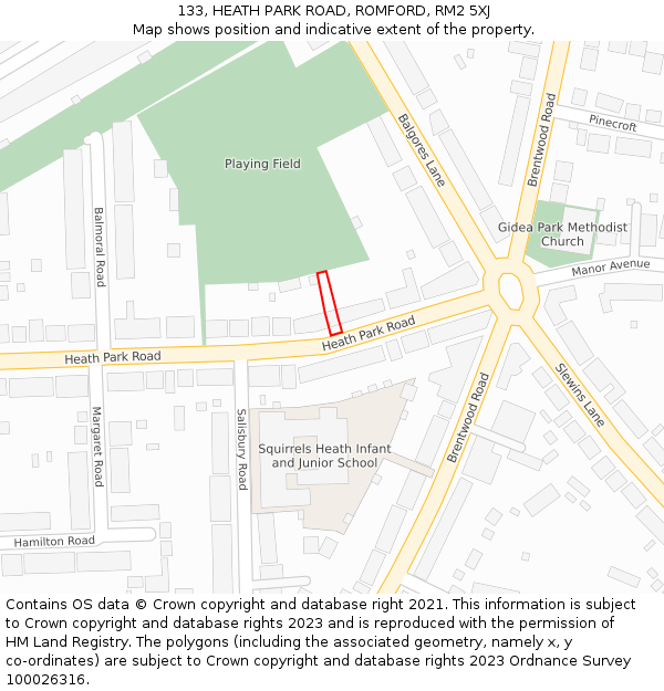 133, HEATH PARK ROAD, ROMFORD, RM2 5XJ: Location map and indicative extent of plot