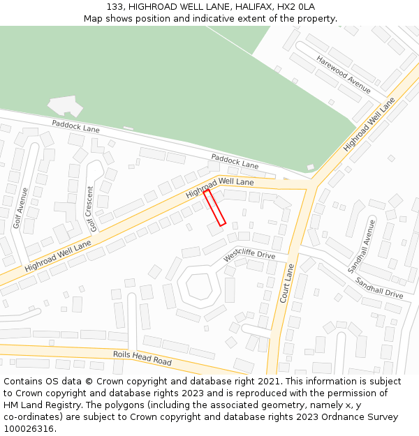 133, HIGHROAD WELL LANE, HALIFAX, HX2 0LA: Location map and indicative extent of plot