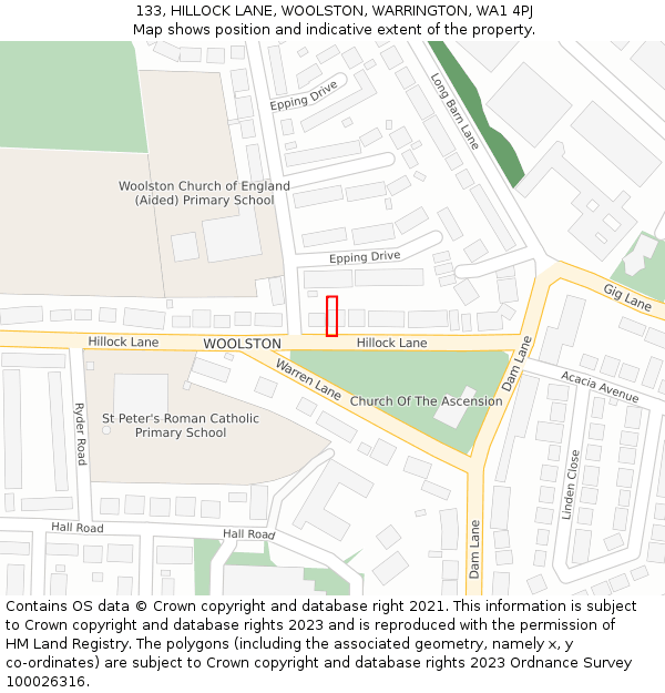 133, HILLOCK LANE, WOOLSTON, WARRINGTON, WA1 4PJ: Location map and indicative extent of plot