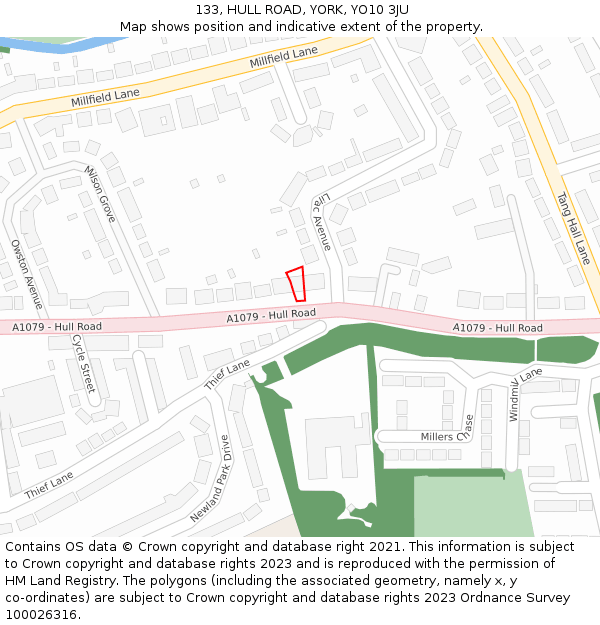 133, HULL ROAD, YORK, YO10 3JU: Location map and indicative extent of plot
