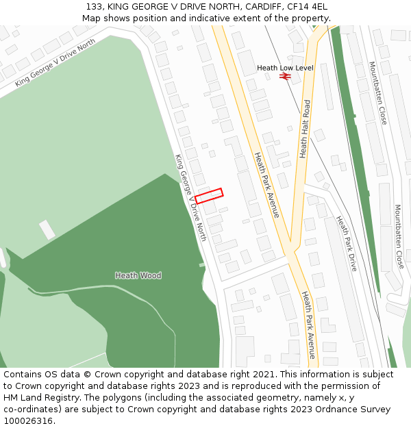 133, KING GEORGE V DRIVE NORTH, CARDIFF, CF14 4EL: Location map and indicative extent of plot