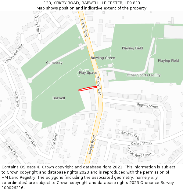 133, KIRKBY ROAD, BARWELL, LEICESTER, LE9 8FR: Location map and indicative extent of plot