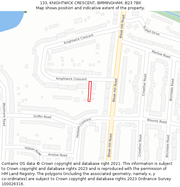 133, KNIGHTWICK CRESCENT, BIRMINGHAM, B23 7BX: Location map and indicative extent of plot