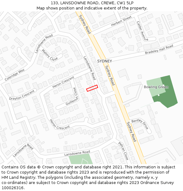 133, LANSDOWNE ROAD, CREWE, CW1 5LP: Location map and indicative extent of plot