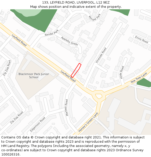 133, LEYFIELD ROAD, LIVERPOOL, L12 9EZ: Location map and indicative extent of plot