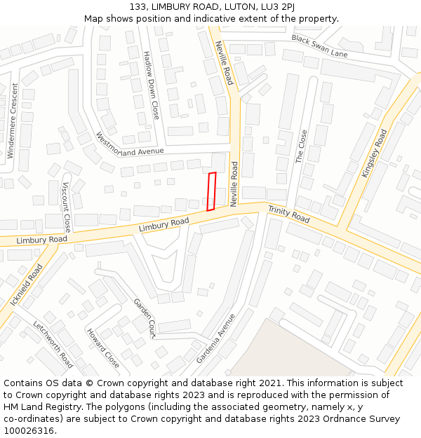 133, LIMBURY ROAD, LUTON, LU3 2PJ: Location map and indicative extent of plot