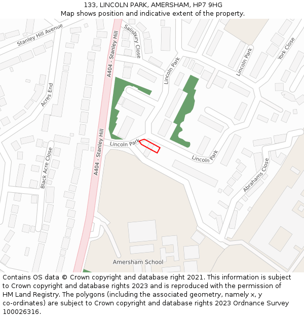 133, LINCOLN PARK, AMERSHAM, HP7 9HG: Location map and indicative extent of plot