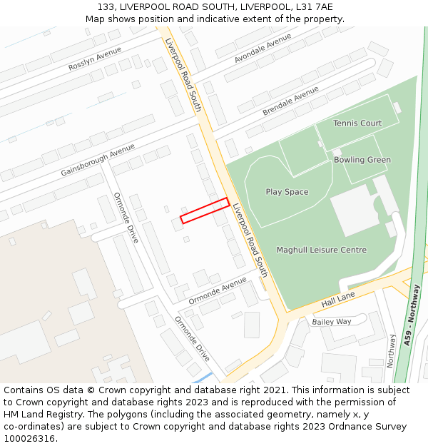 133, LIVERPOOL ROAD SOUTH, LIVERPOOL, L31 7AE: Location map and indicative extent of plot