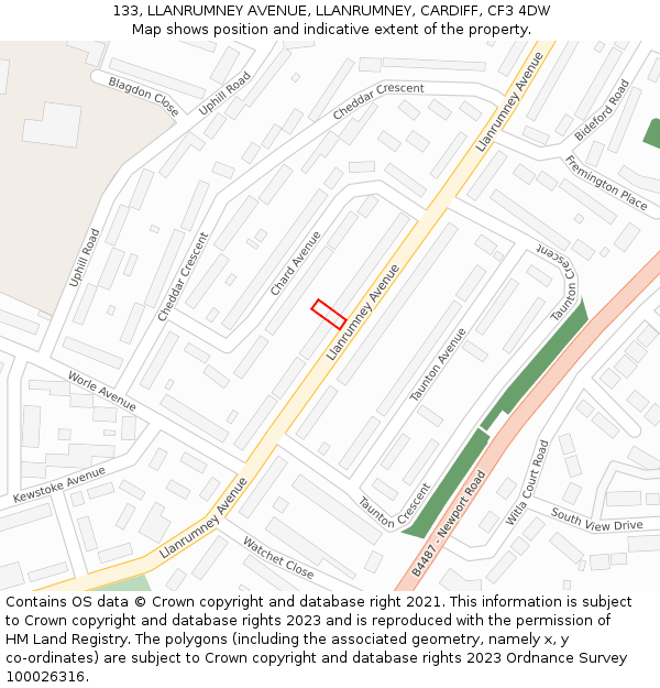 133, LLANRUMNEY AVENUE, LLANRUMNEY, CARDIFF, CF3 4DW: Location map and indicative extent of plot