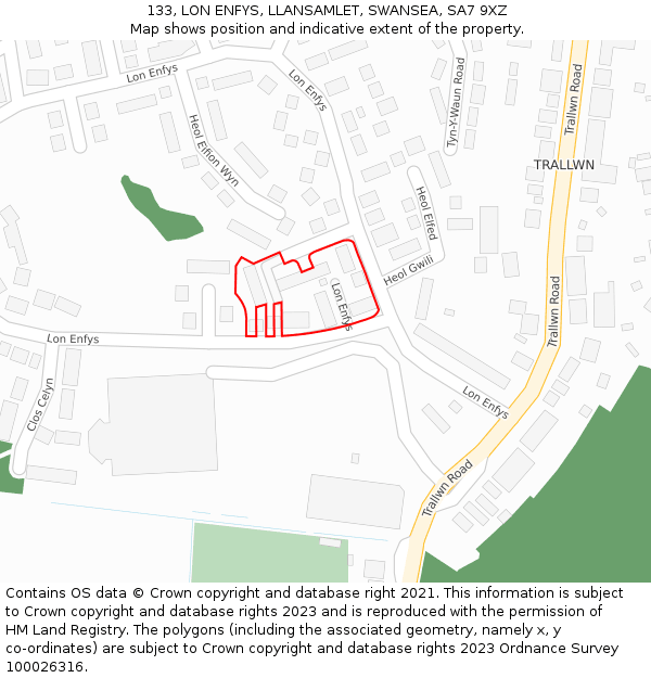 133, LON ENFYS, LLANSAMLET, SWANSEA, SA7 9XZ: Location map and indicative extent of plot