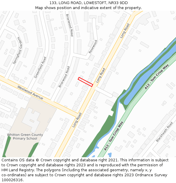 133, LONG ROAD, LOWESTOFT, NR33 9DD: Location map and indicative extent of plot