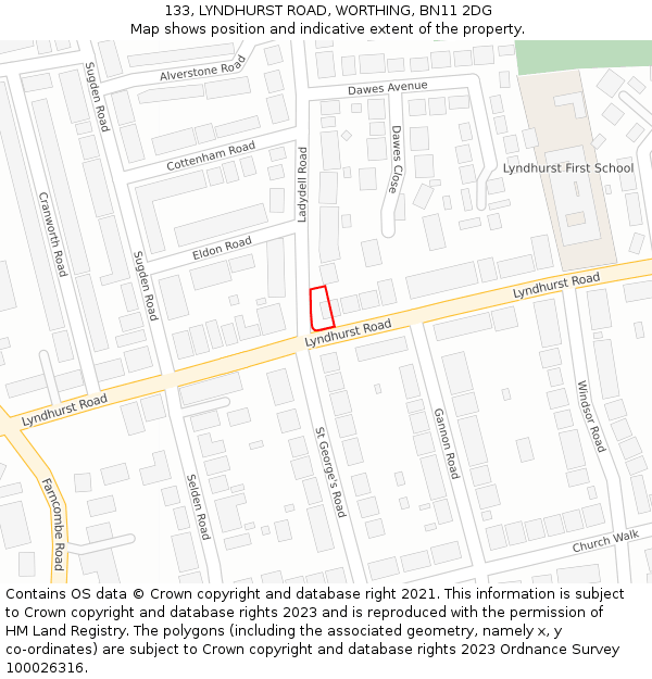 133, LYNDHURST ROAD, WORTHING, BN11 2DG: Location map and indicative extent of plot