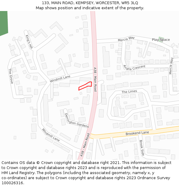 133, MAIN ROAD, KEMPSEY, WORCESTER, WR5 3LQ: Location map and indicative extent of plot