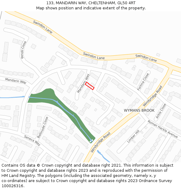 133, MANDARIN WAY, CHELTENHAM, GL50 4RT: Location map and indicative extent of plot