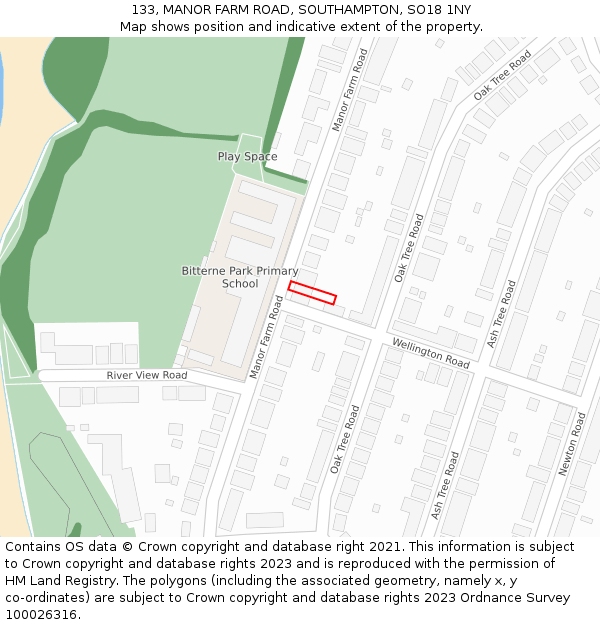 133, MANOR FARM ROAD, SOUTHAMPTON, SO18 1NY: Location map and indicative extent of plot