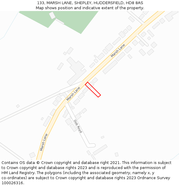 133, MARSH LANE, SHEPLEY, HUDDERSFIELD, HD8 8AS: Location map and indicative extent of plot