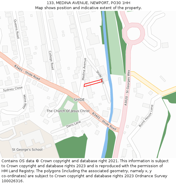 133, MEDINA AVENUE, NEWPORT, PO30 1HH: Location map and indicative extent of plot