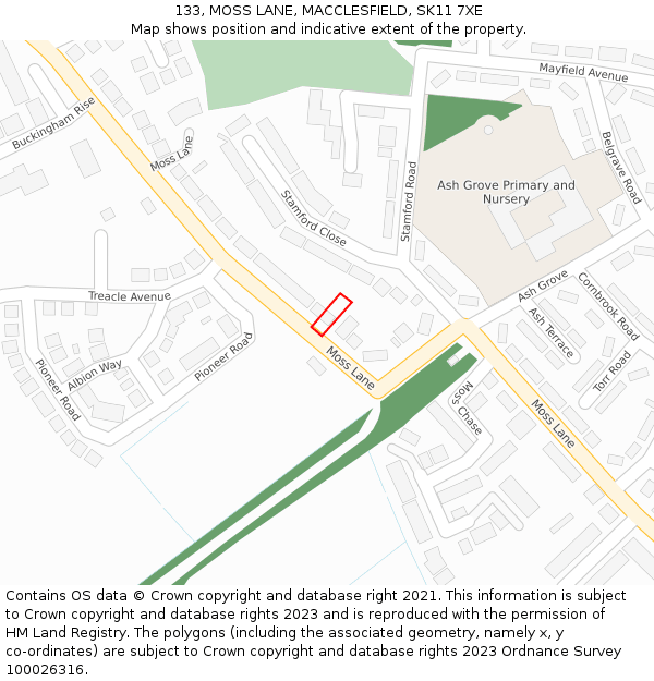 133, MOSS LANE, MACCLESFIELD, SK11 7XE: Location map and indicative extent of plot